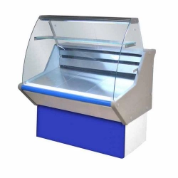 Витрина холодильная Марихолодмаш Нова ВХС-1,2 (синяя) с гнутым стеклом нержавейка